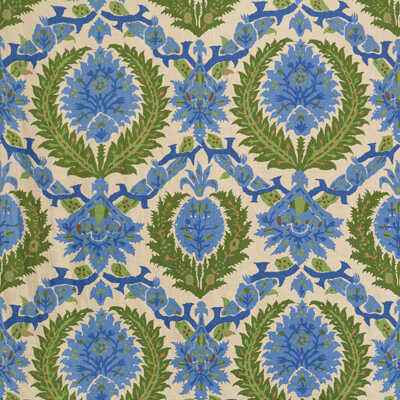 Br7000182210 Zenobia Linen Print Canton Blue Green Brunschwig Fils Fabric - BRUNSCHWIG & FILS Fabric