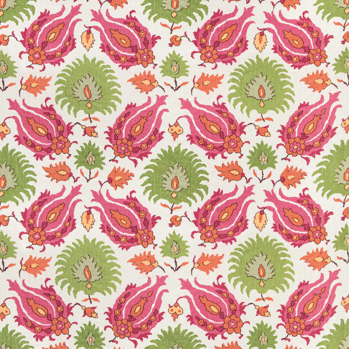 Kashmiri Linen Print - Pink/Green - BRUNSCHWIG & FILS Fabric