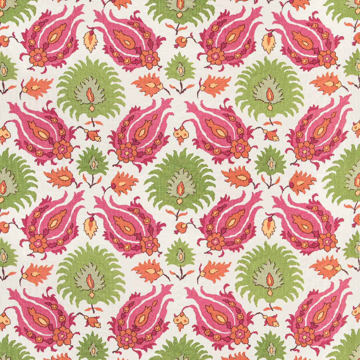 Br70002073120 Kashmiri Linen Print Pink Green Brunschwig Fils Fabric - BRUNSCHWIG & FILS Fabric