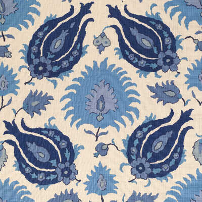 Kashmiri Linen Print - Sapphire Blue - BRUNSCHWIG & FILS Fabric