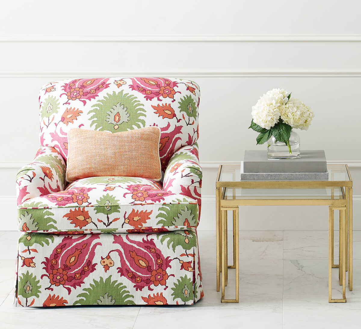 Kashmiri Linen Print - Pink/Green - BRUNSCHWIG & FILS Fabric