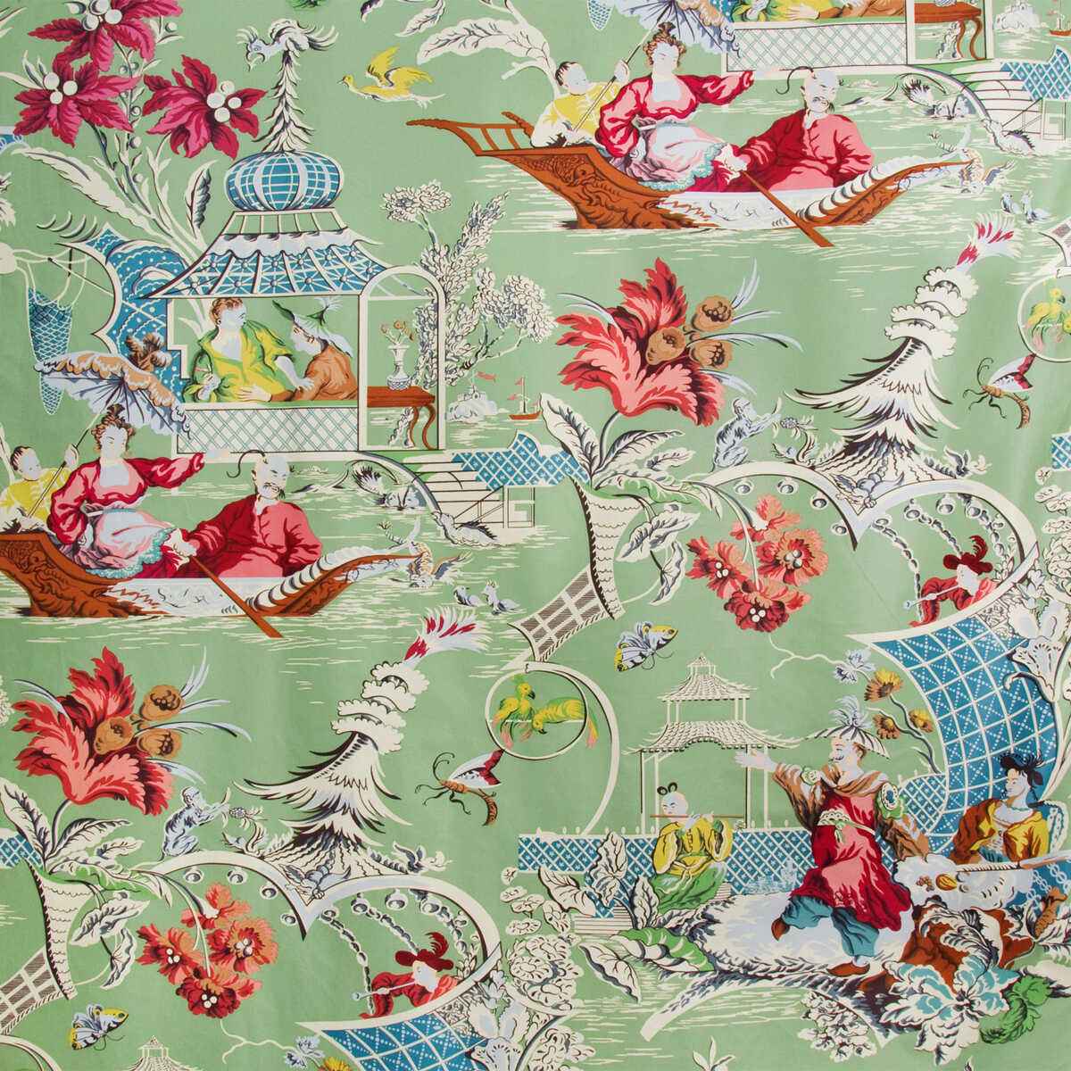 Br70273040 Pillement Glazed Chintz Green Brunschwig Fils Fabric