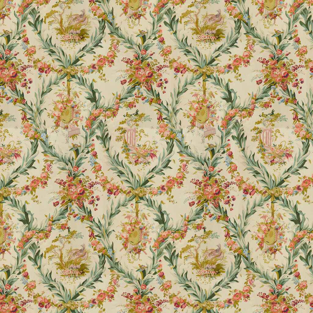 Br7034800 Fontainebleau Glazed Chintz Red Green And Gold On Cream Brunschwig Fils Fabric - BRUNSCHWIG & FILS Fabric