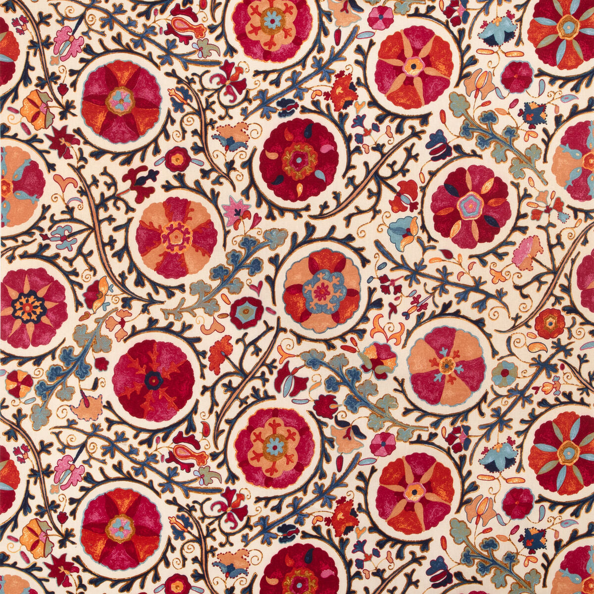 Dzhambul Cotton And Linen Print - Raspberry Orange - Brunschwig & Fils Fabric