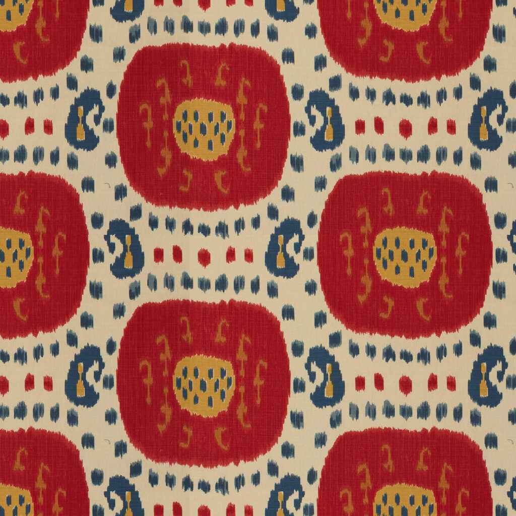 Br711101470 Samarkand Cotton And Linen Print Pompeian Red Oxford Blue Brunschwig Fils Fabric