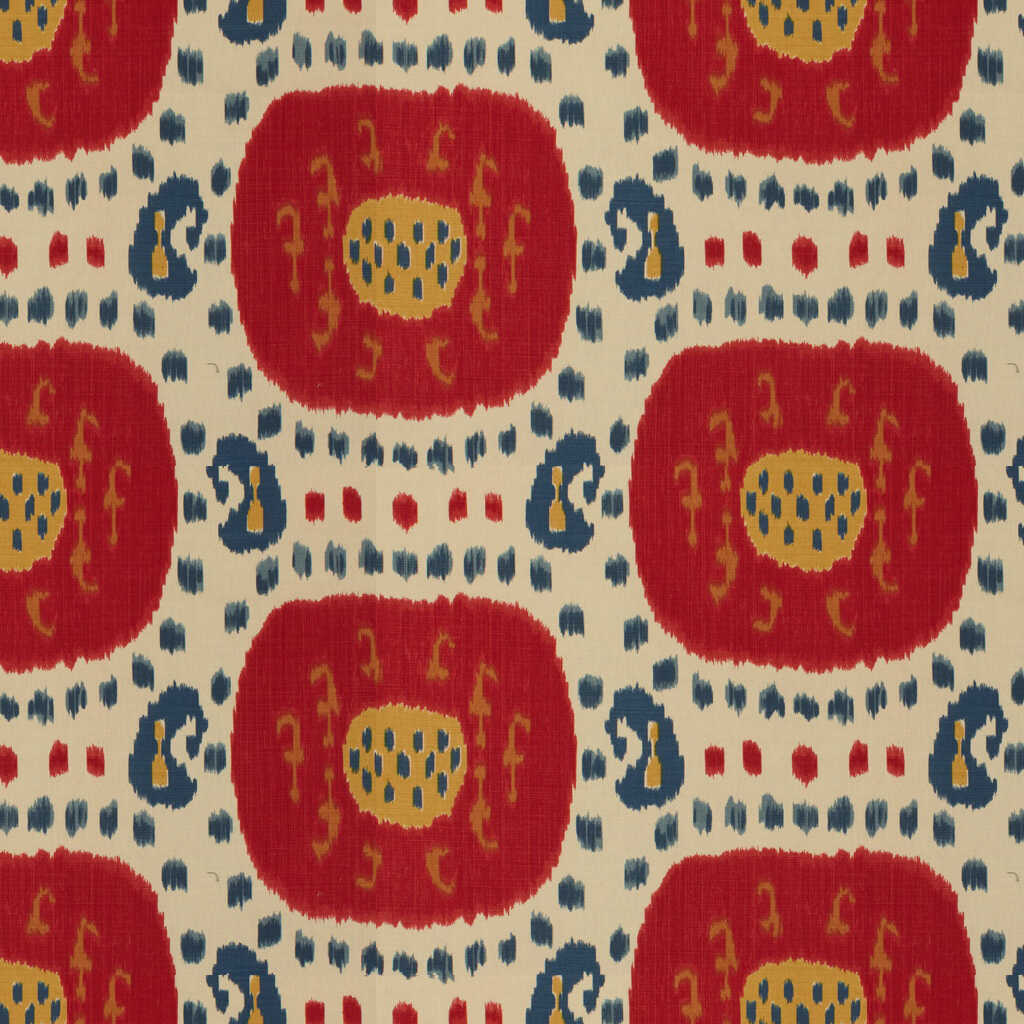 Samarkand Cotton And Linen Print - Pompeian Red/Oxford Blue - BRUNSCHWIG & FILS Fabric