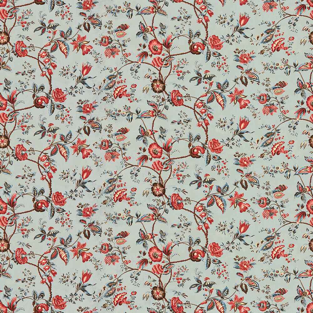Br713092220 Bougainville Cotton Print Bleu Brunschwig Fils Fabric