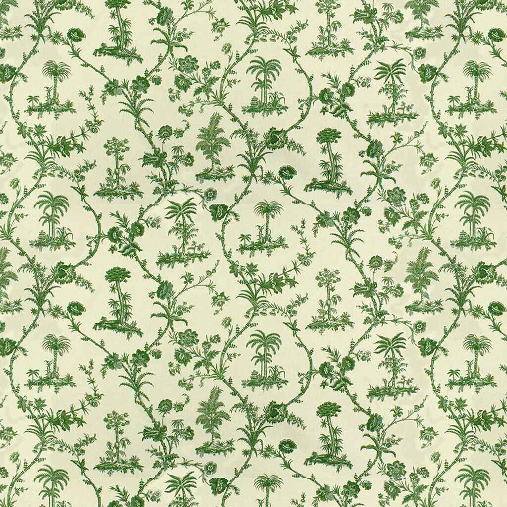Br792504350 West Indies Toile Cotton Print Green On White Brunschwig Fils Fabric - BRUNSCHWIG & FILS Fabric