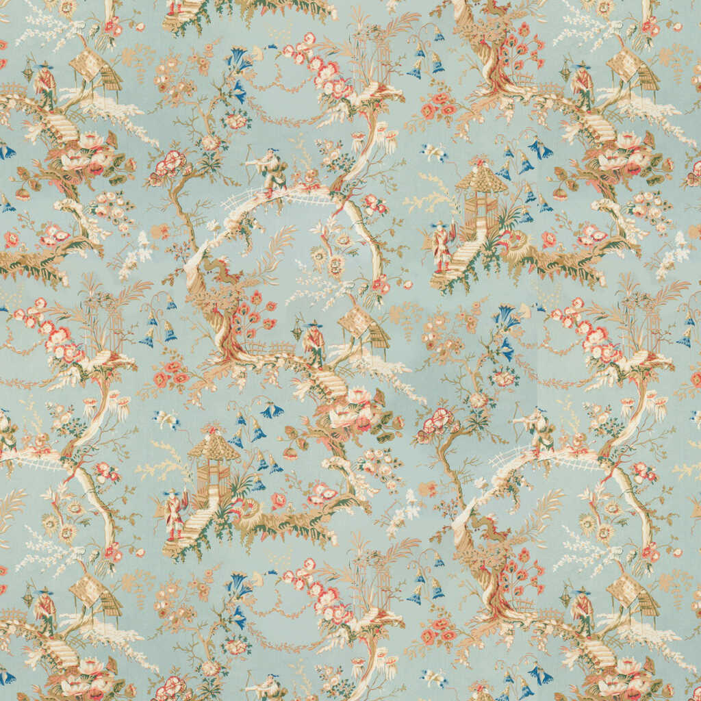 Chinese Landscape Cotton Print - Sky Blue - BRUNSCHWIG & FILS Fabric