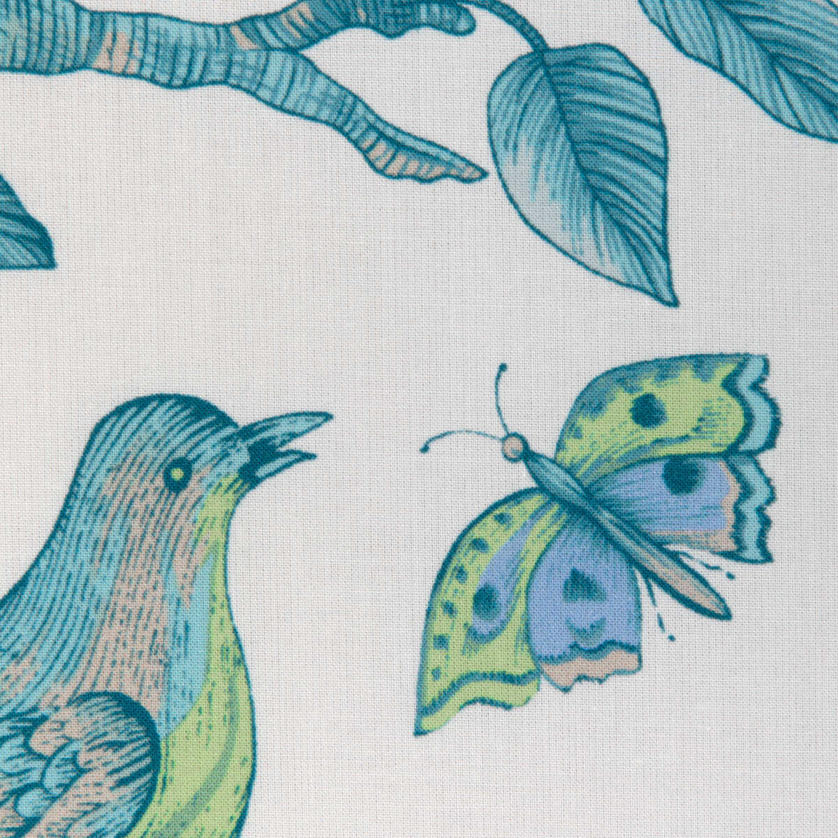Bird And Thistle Cotton Print - Aqua - BRUNSCHWIG & FILS Fabric
