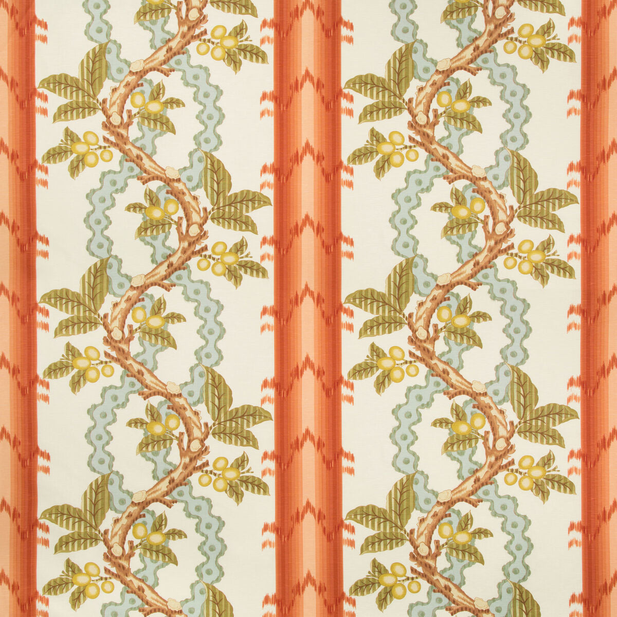 Josselin Cotton And Linen Print - Spice/Celadon - Brunschwig & Fils Fabric
