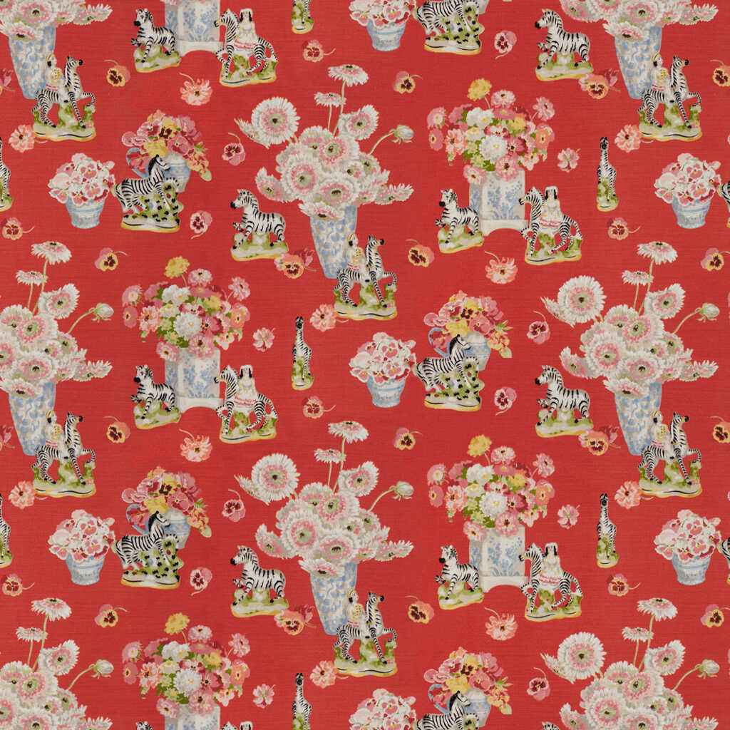 Br796531540 Gillian S Zebras Linen Cotton Print Flame Brunschwig Fils Fabric - BRUNSCHWIG & FILS Fabric