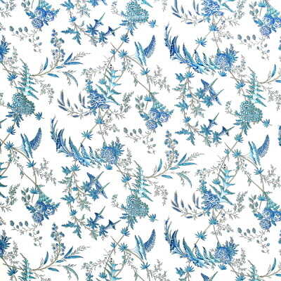 Edith S Reverie Cotton Print - Camaieu Blue - BRUNSCHWIG & FILS Fabric