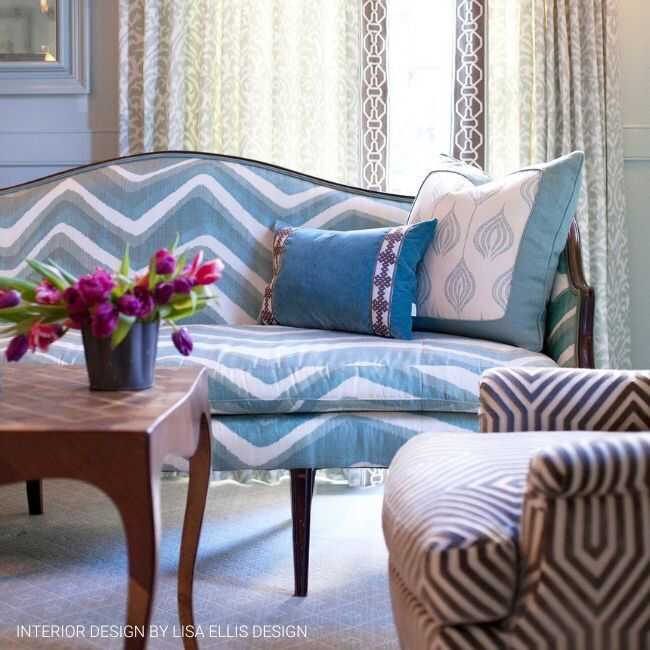 Chevron Bar Silk Warp Print - Wave - BRUNSCHWIG & FILS Fabric