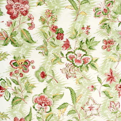 Monsoon Floral Linen & Cotton Print - Coral/Lettuce - BRUNSCHWIG & FILS Fabric