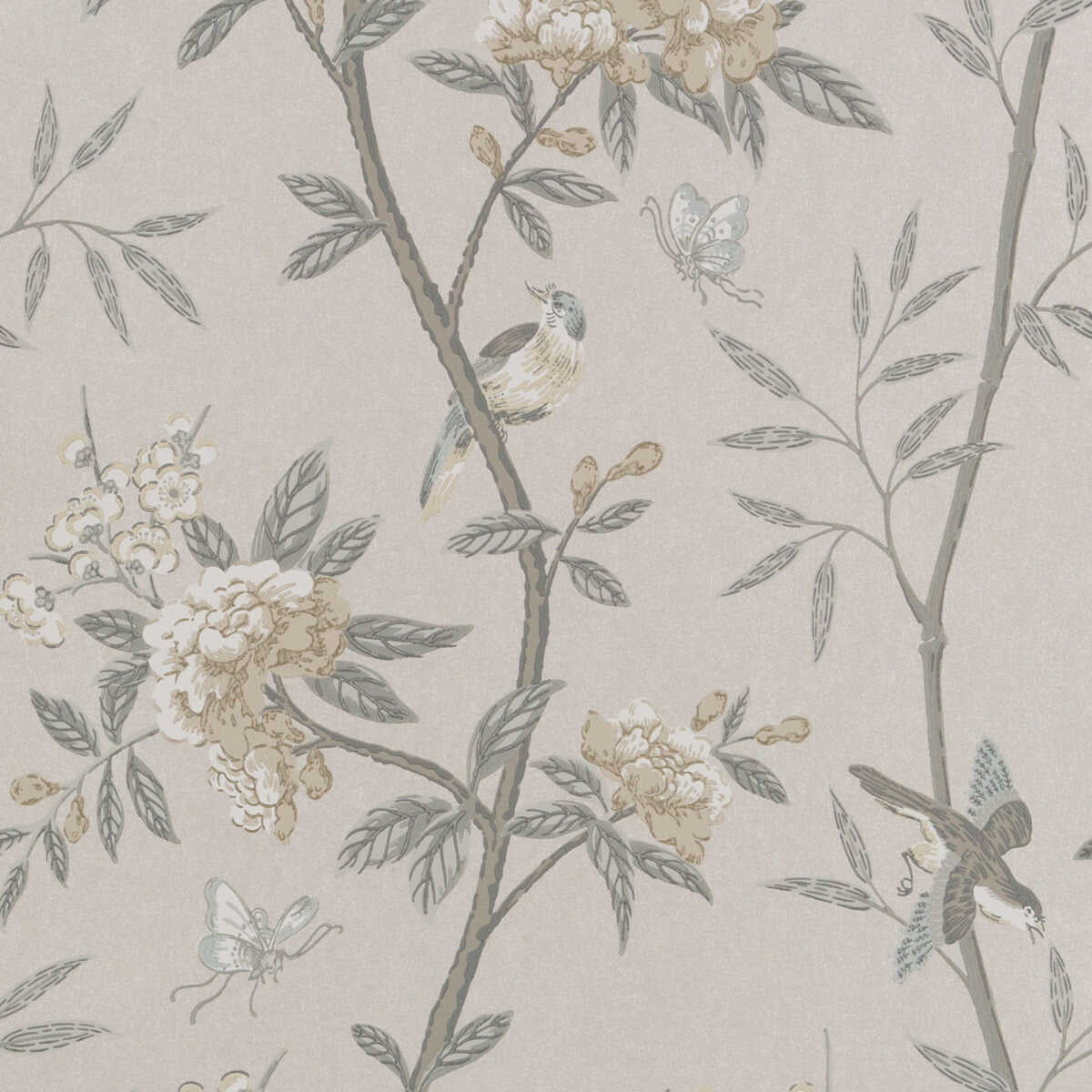 Peony & Blossom - Dove/Silver - G P & J BAKER Wallpaper
