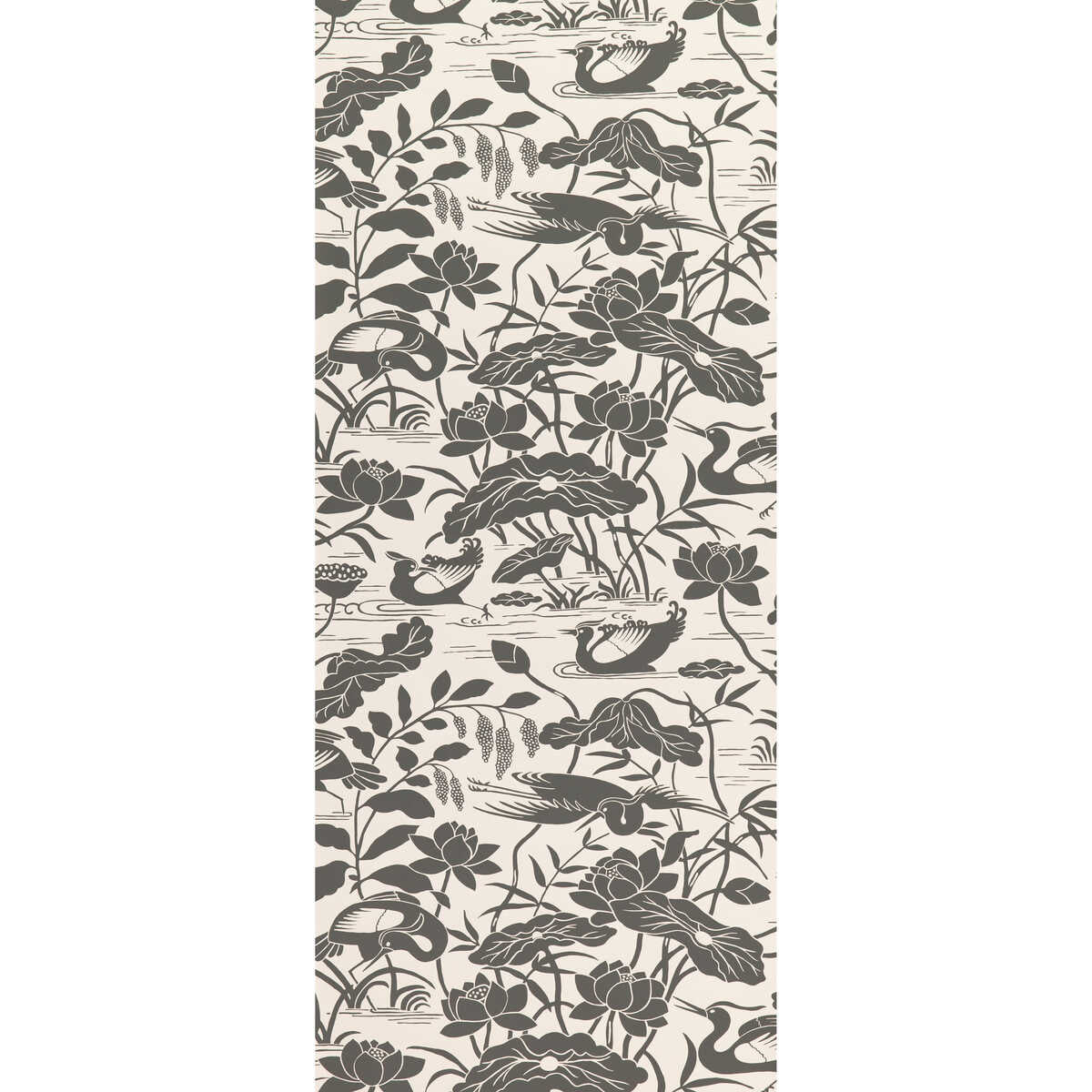 Heron & Lotus Flower - Black/White - G P & J BAKER Wallpaper