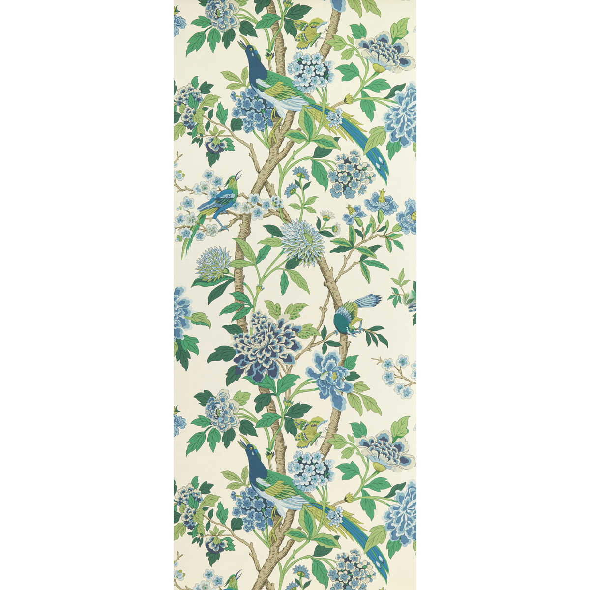 Hydrangea Bird - Emerald/Blue - G P & J BAKER Wallpaper