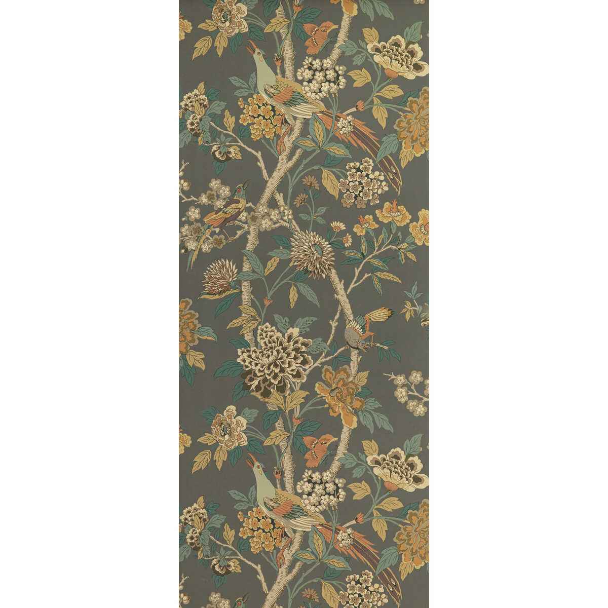 Bw4509120 Hydrangea Bird Charcoal Sienna G P J Baker Wallpaper - G P & J BAKER Wallpaper