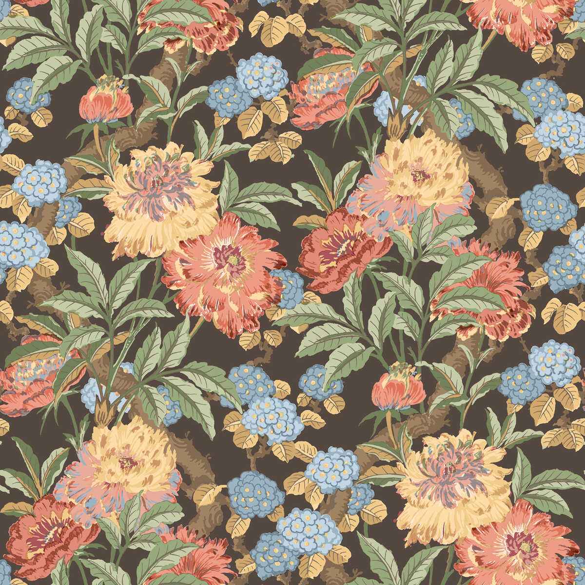 Bw4509580 Summer Peony Charcoal Jewel G P J Baker Wallpaper