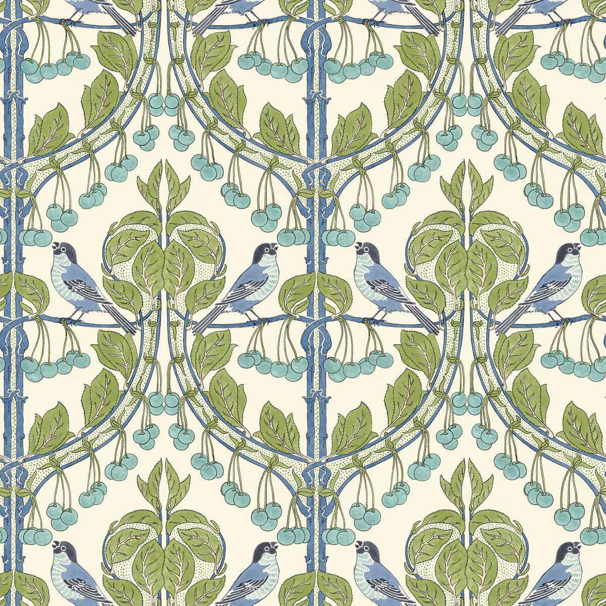 Bw4510020 Birds Cherries Green Blue G P J Baker Wallpaper