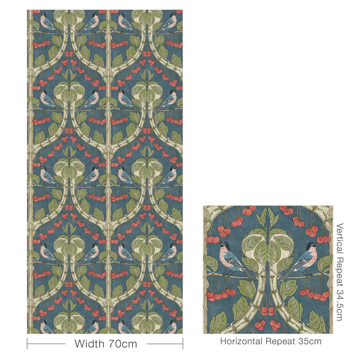 Birds & Cherries - Indigo - G P & J BAKER Wallpaper