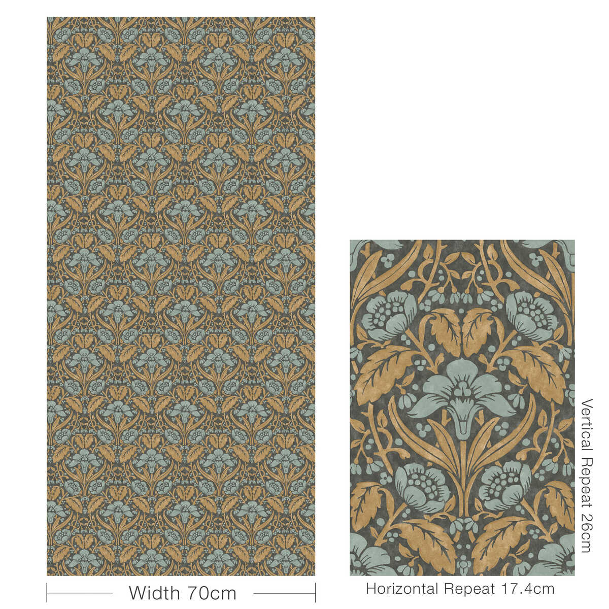 Iris Meadow - Aqua/Ochre - G P & J BAKER Wallpaper