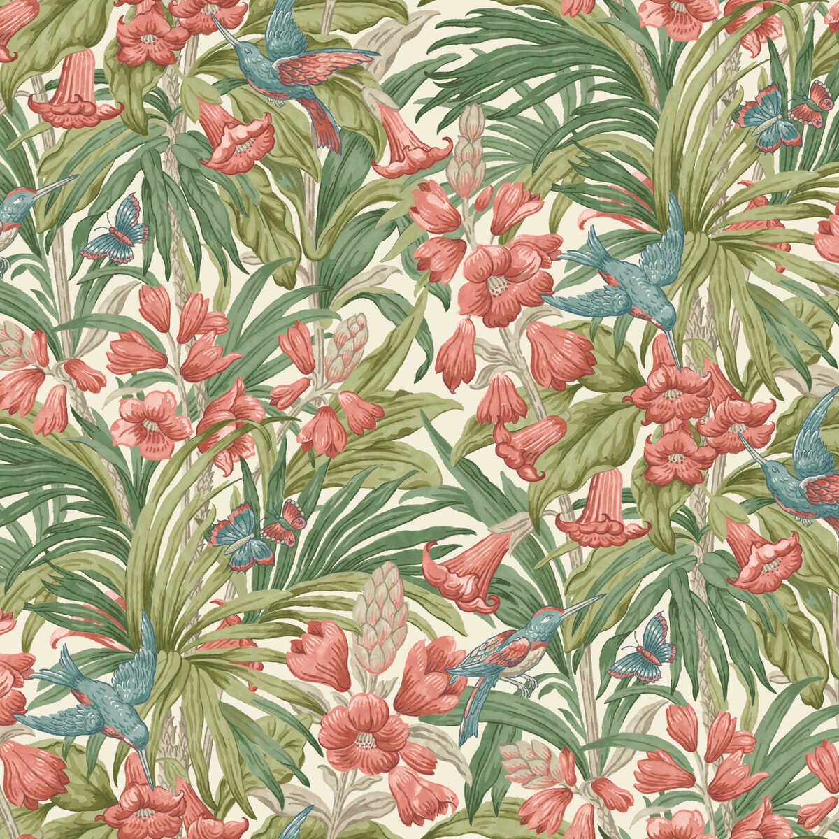 Trumpet Flowers - Red/Green - G P & J BAKER Wallpaper