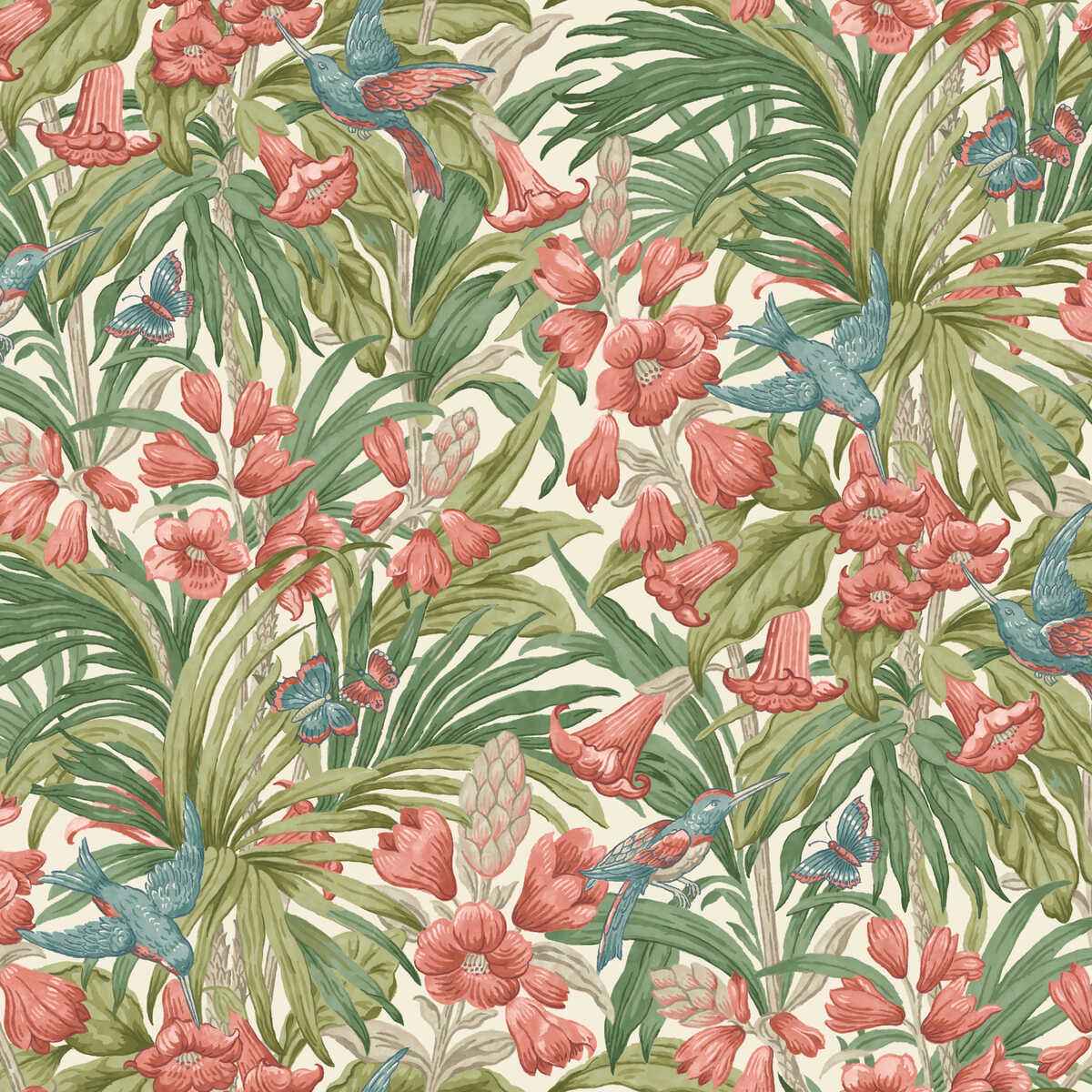 Bw4510310 Trumpet Flowers Red Green G P J Baker Wallpaper - G P & J BAKER Wallpaper