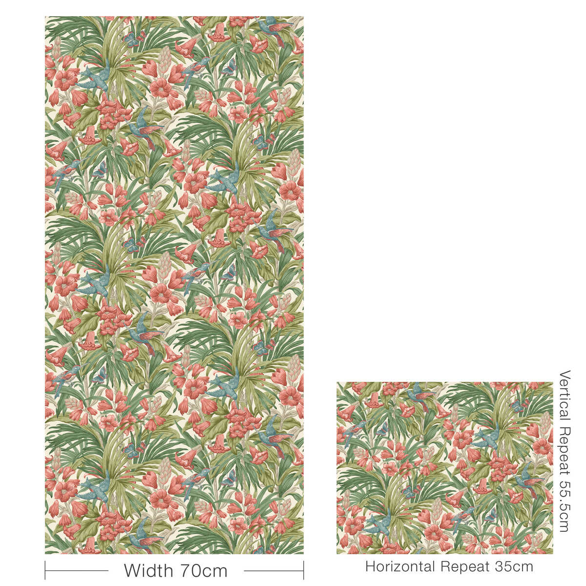 Trumpet Flowers - Red/Green - G P & J BAKER Wallpaper