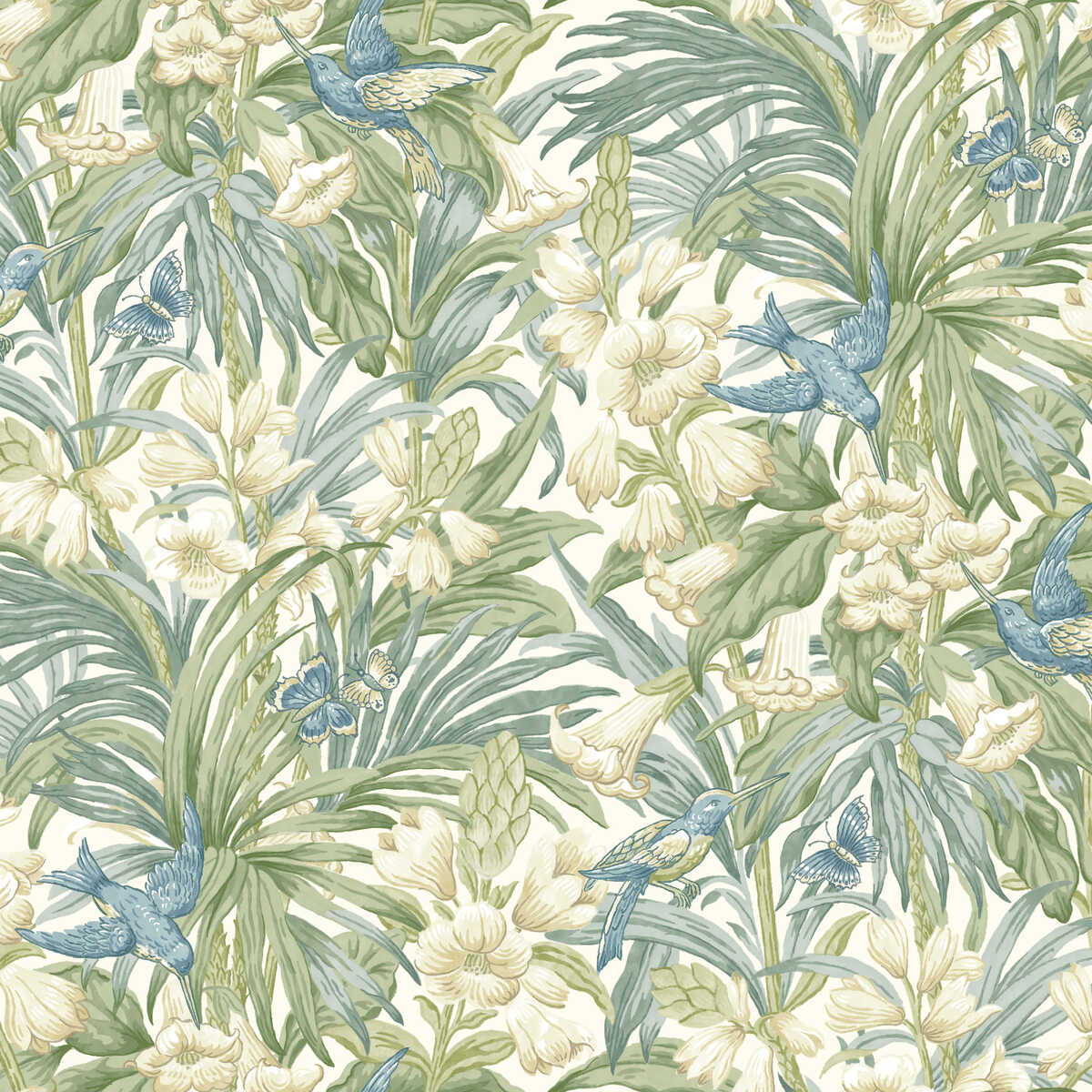 Trumpet Flowers - Blue/Green - G P & J BAKER Wallpaper