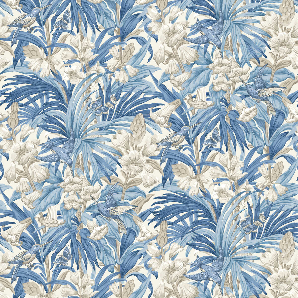 Trumpet Flowers - Blue - G P & J BAKER Wallpaper