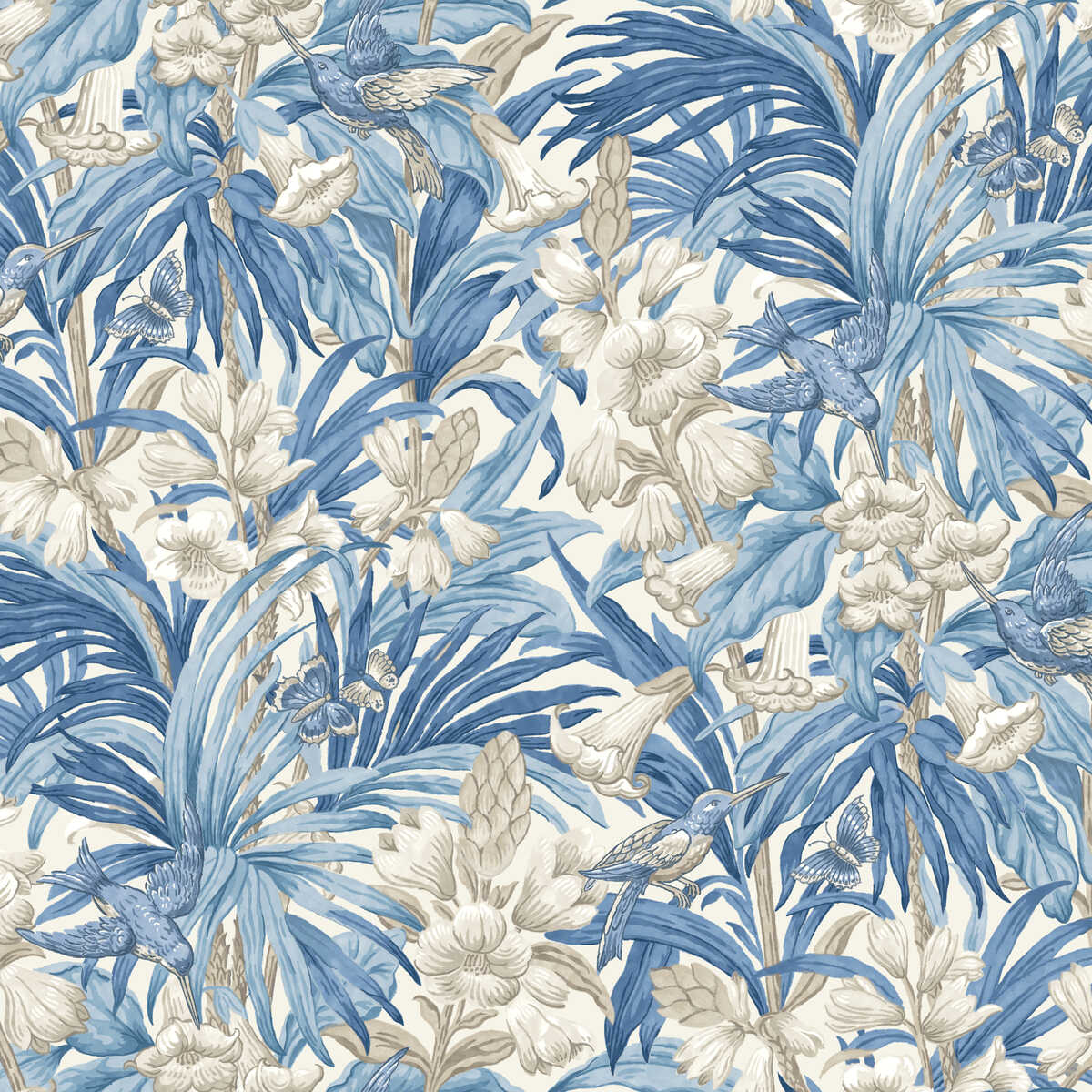 Trumpet Flowers - Blue - G P & J BAKER Wallpaper