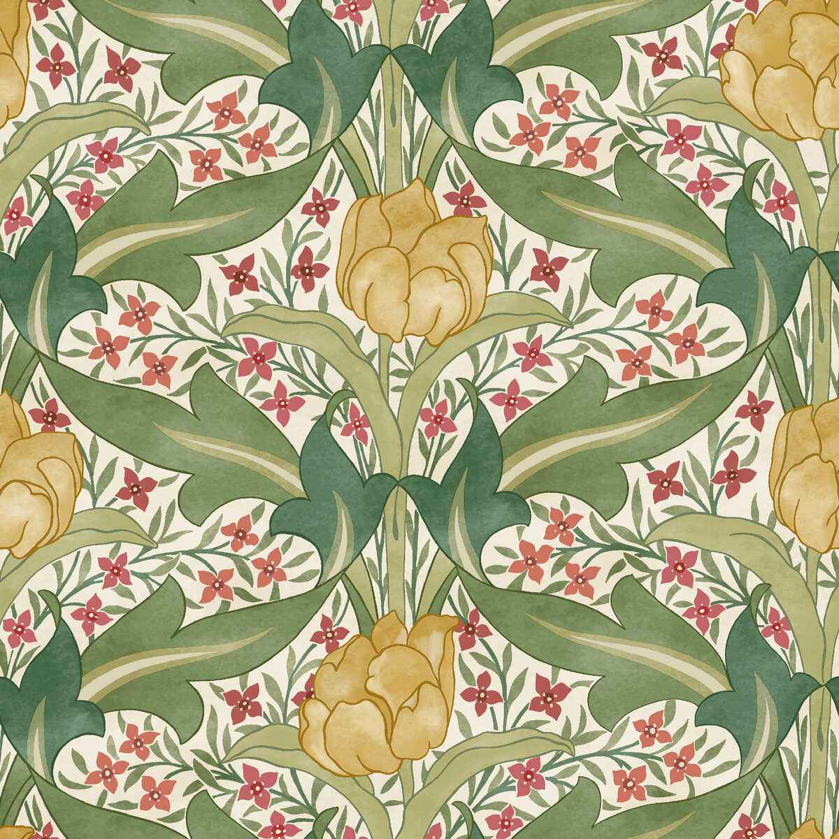 Bw4510410 Tulip Jasmine Red Green G P J Baker Wallpaper - G P & J BAKER Wallpaper