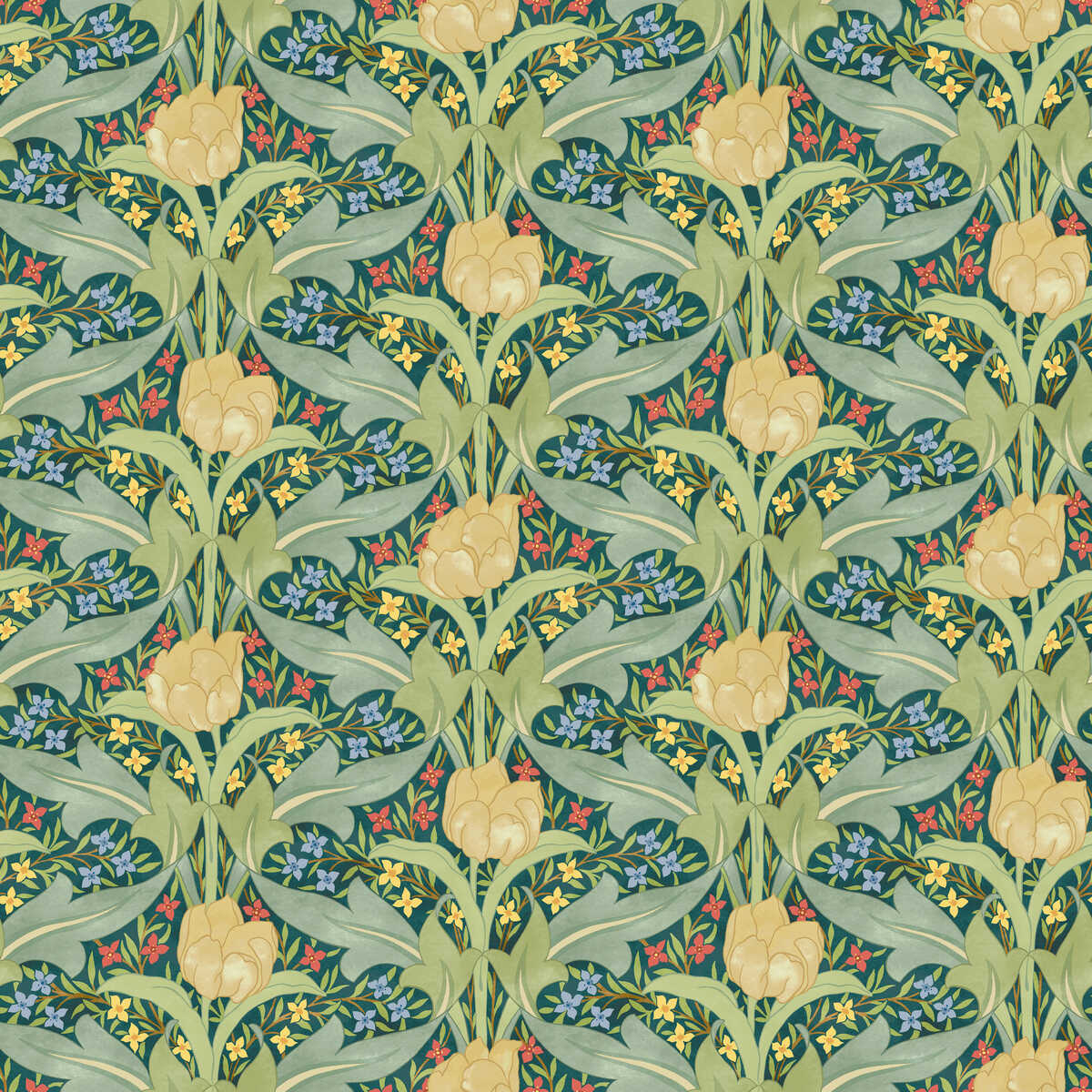 Tulip & Jasmine - Emerald - G P & J BAKER Wallpaper