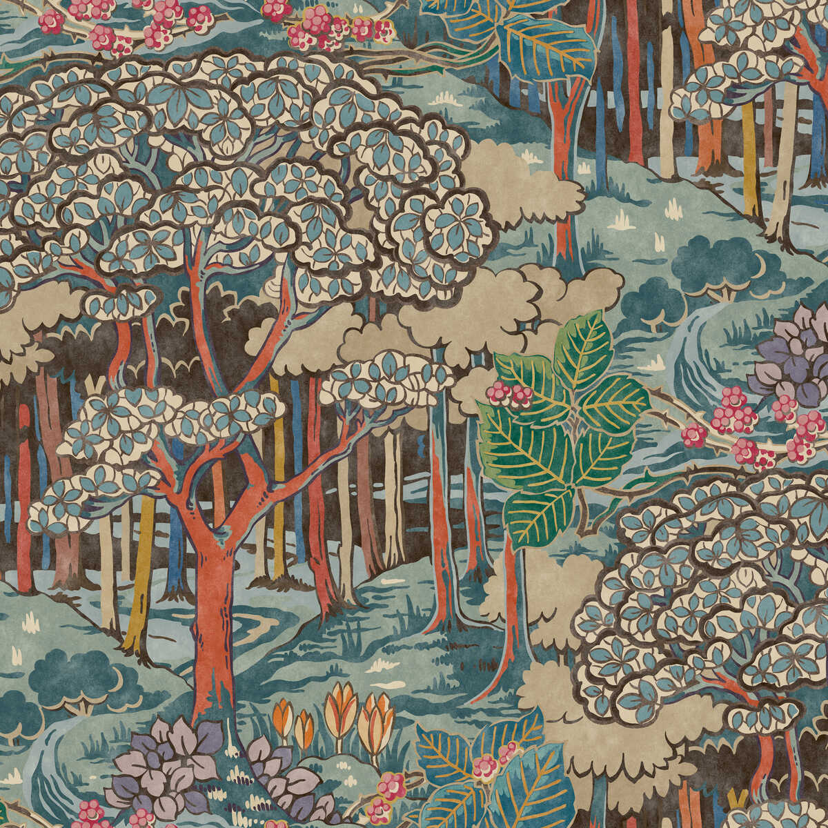 Ruskin - Red/Teal - G P & J BAKER Wallpaper