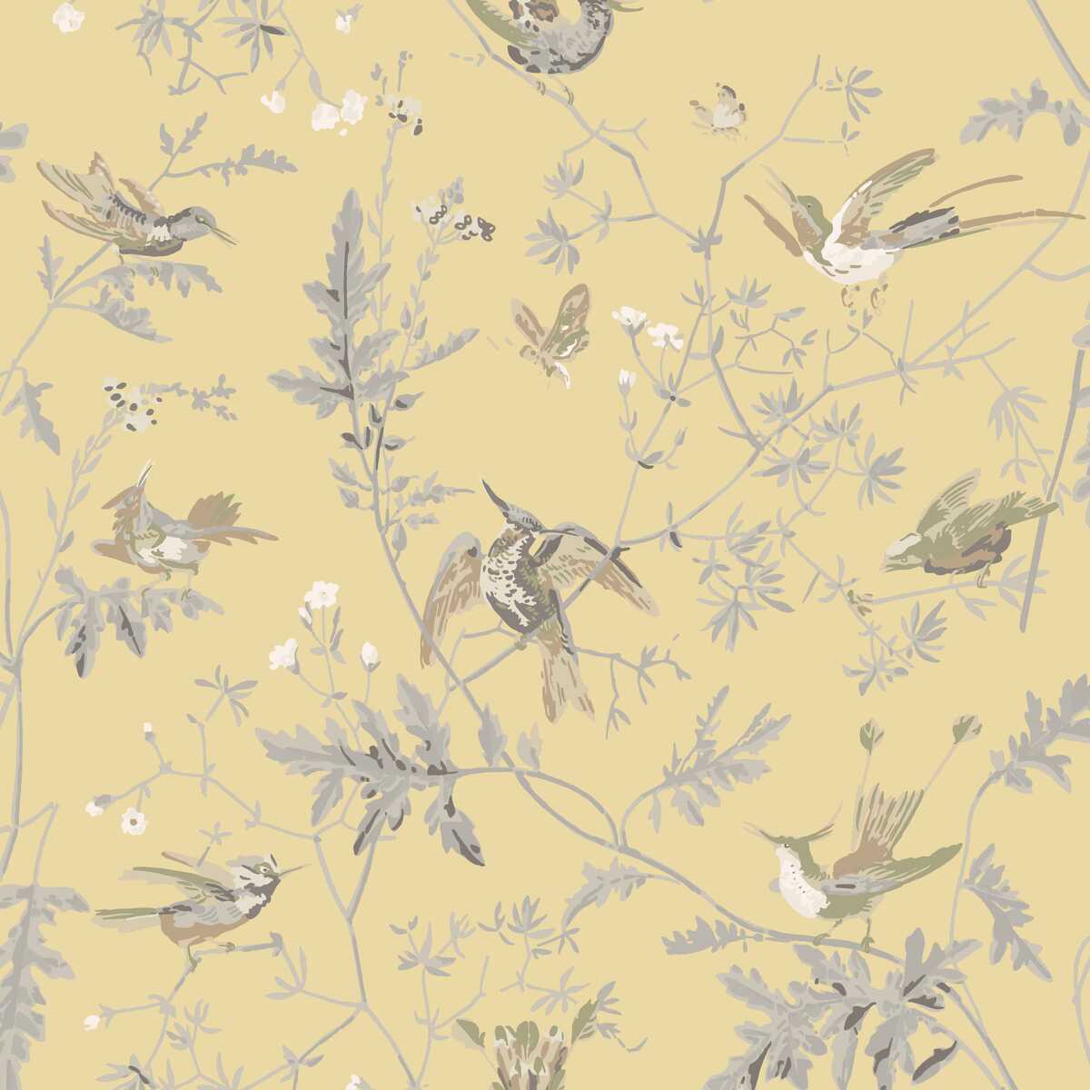 Hummingbirds Silk - Gld/Sft Grey - COLE & SON Fabric