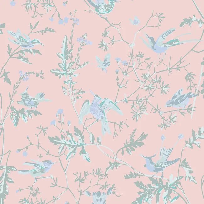 F125/1001.CS.0 HUMMINGBIRDS SILK BLUSH - COLE SON Fabric