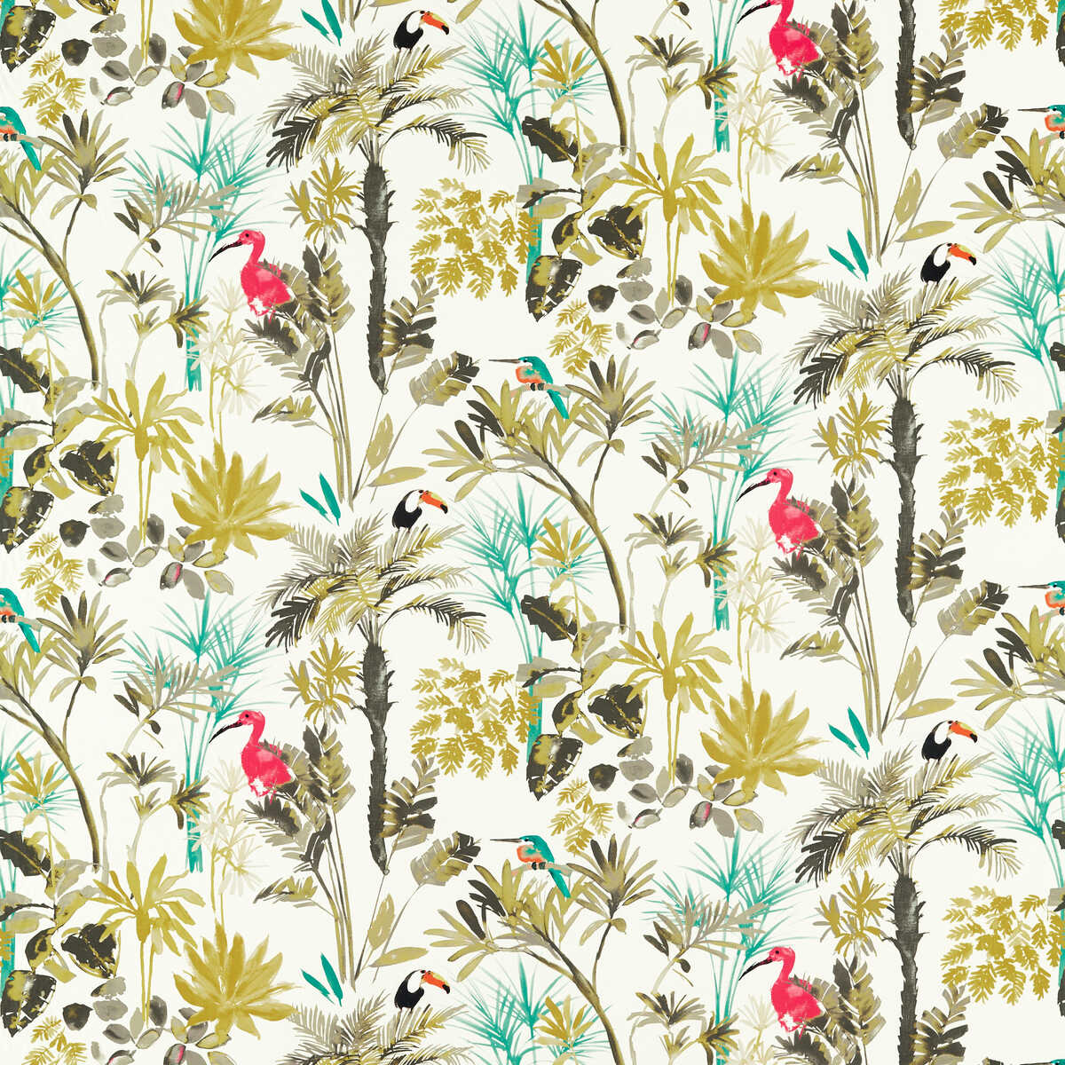 Palm - Charcoal/Citron - CLARKE AND CLARKE Fabric