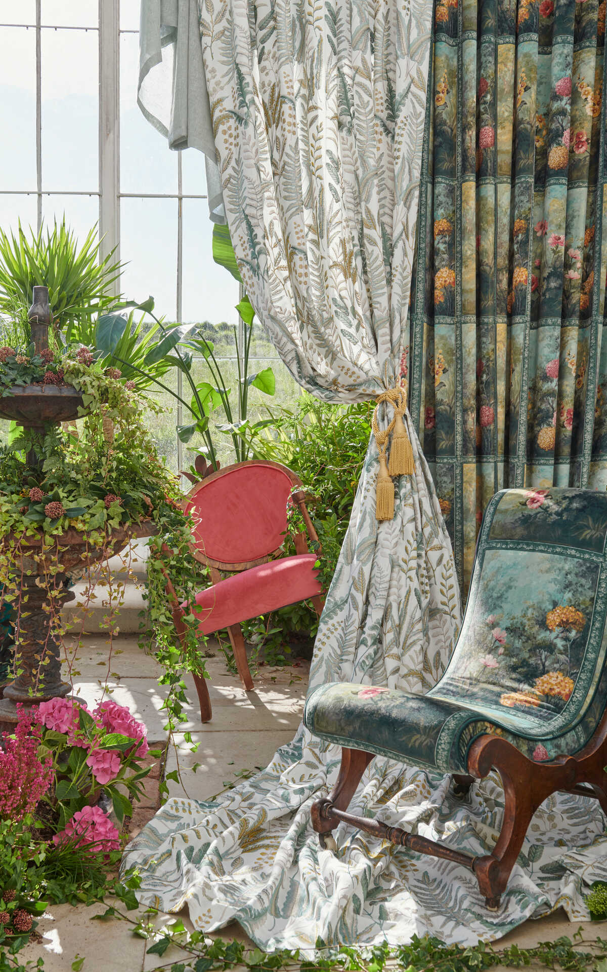 Lilum - Olive Raspberry - CLARKE AND CLARKE Fabric