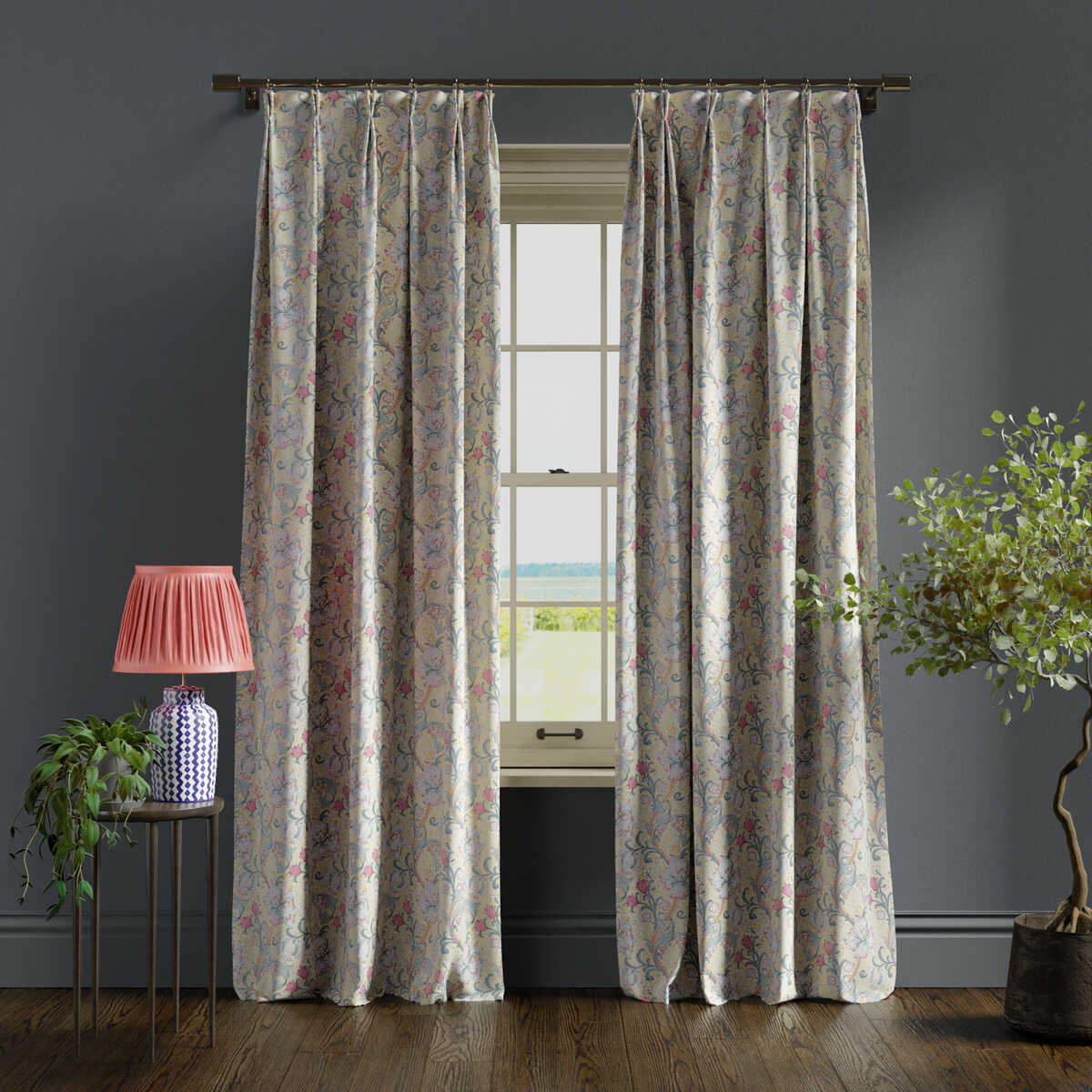 Golden Lily - Dove/Plum - CLARKE AND CLARKE Fabric