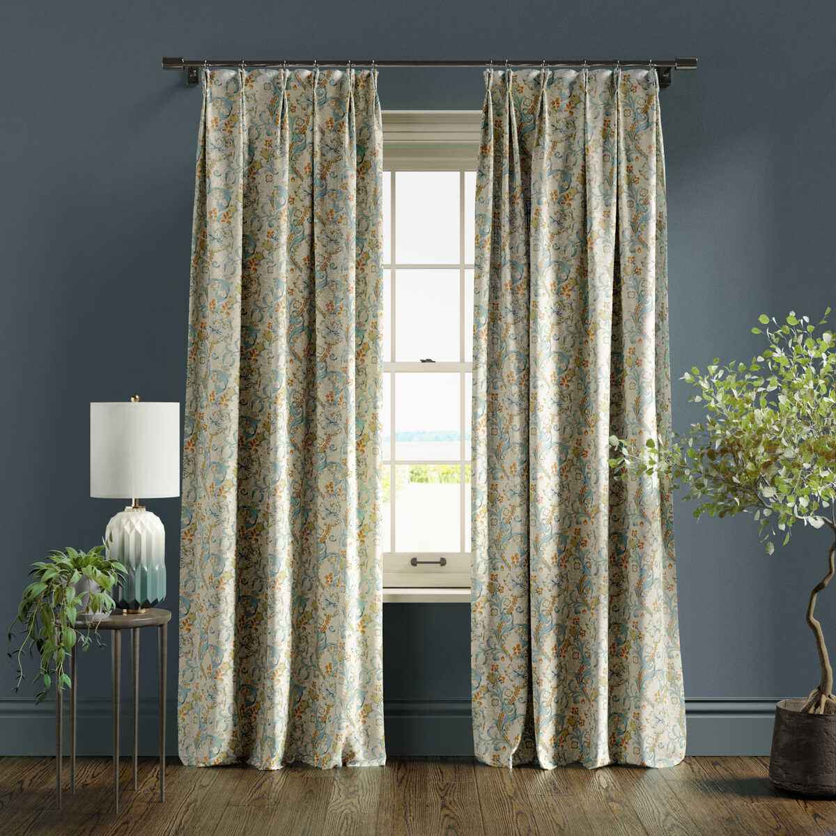 F167704cac0 Golden Lily Linen Teal Clarke And Clarke Fabric - CLARKE AND CLARKE Fabric