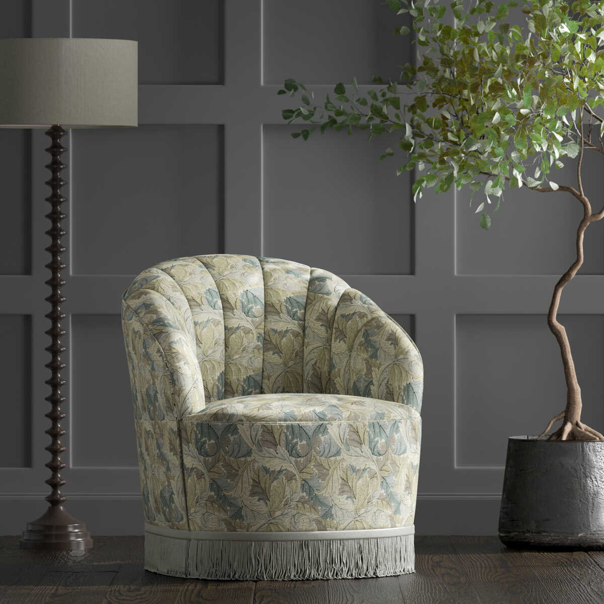 Acanthus - Slate/Dove - CLARKE AND CLARKE Fabric