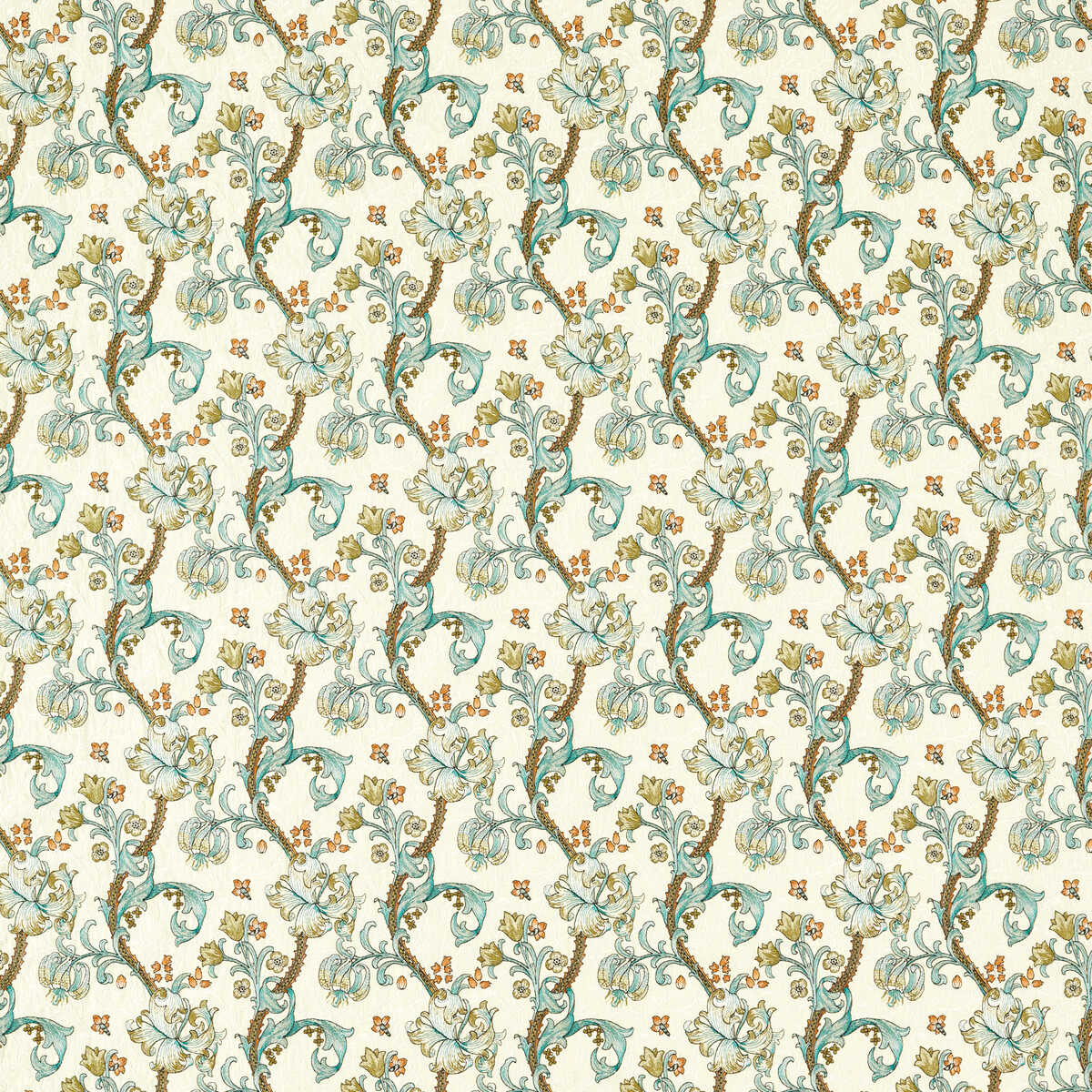 Golden Lily Embroidery - Linen/Teal - CLARKE AND CLARKE Fabric