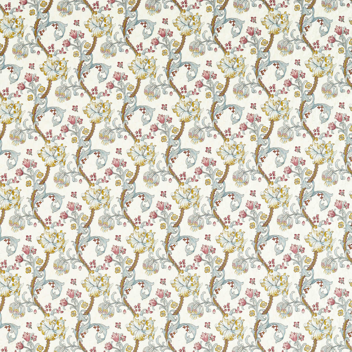 Golden Lily Embroidery - Plum/Denim - CLARKE AND CLARKE Fabric