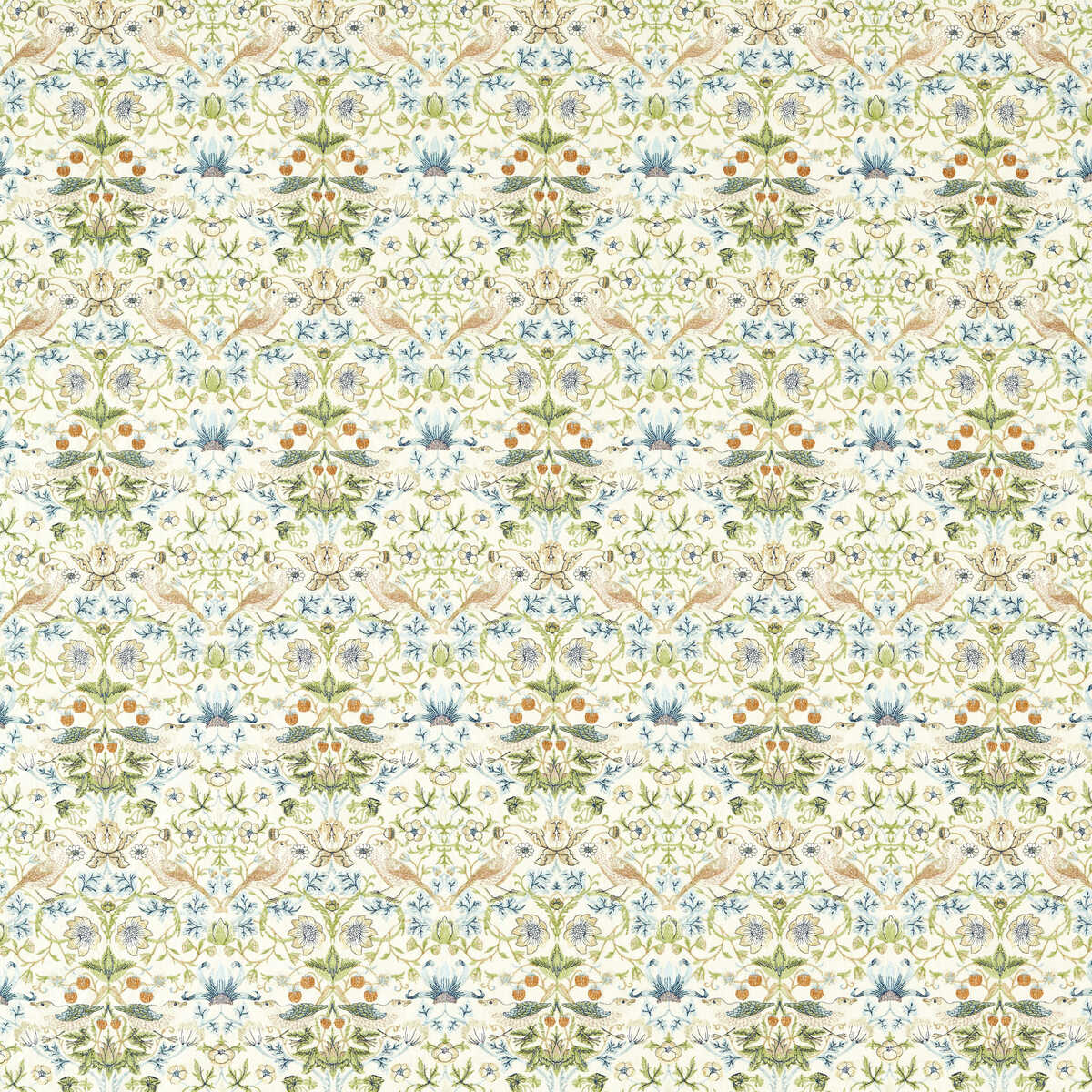 Strawberry Thief Embroidery - Apple/Blue - CLARKE AND CLARKE Fabric