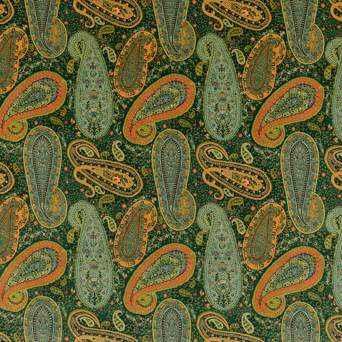 Peregrine Paisley Velvet - Emerald - FD2002.S16.0 - Mulberry Fabric - Mulberry Fabric