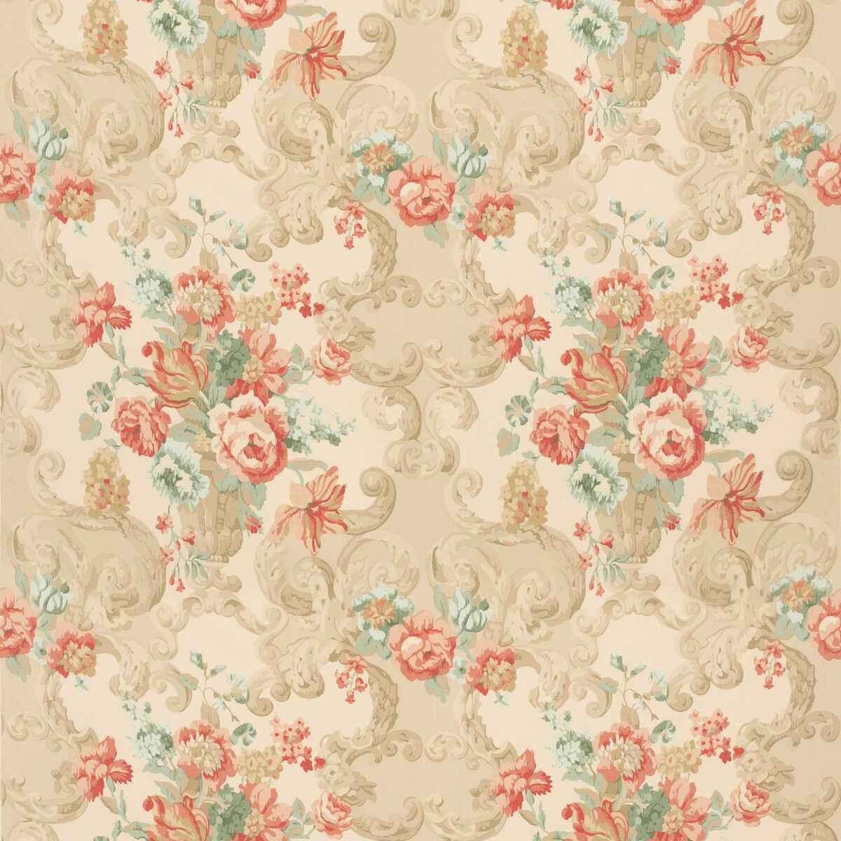 Fd2011r1140 Floral Rococo Lovat Red Mulberry Fabric - MULBERRY Fabric