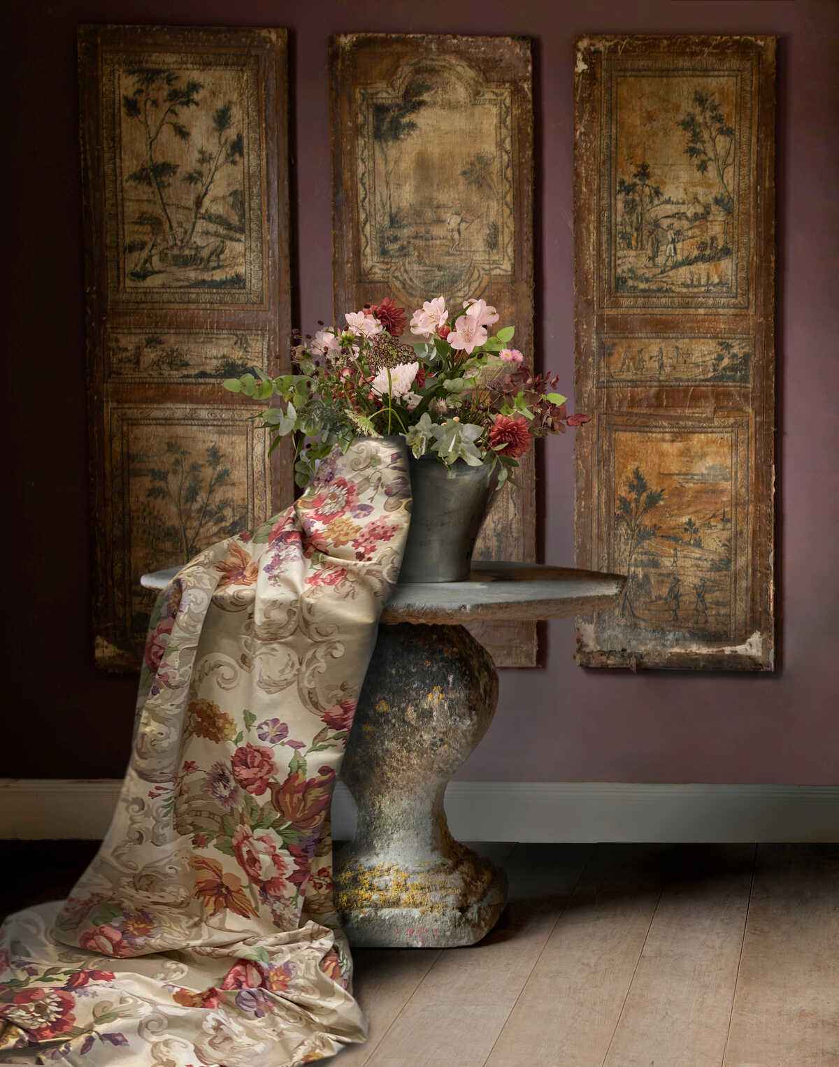 Fd2011v540 Floral Rococo Red Plum Mulberry Fabric - MULBERRY Fabric