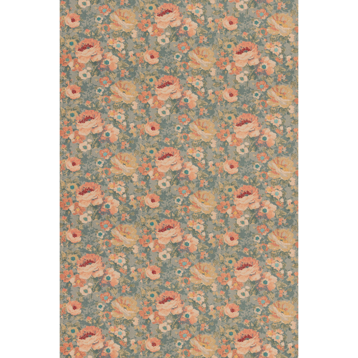 Floral Tapestry - Teal - FD2033.R11.0 - Mulberry Fabric - Mulberry Fabric
